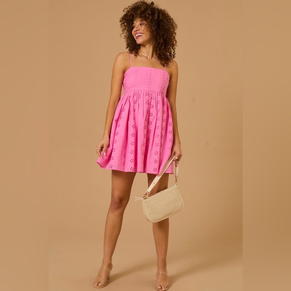 Altar'd State Hot Pink Eyelet Spaghetti Strap Dress - Picture 2 of 7